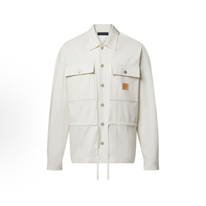 lv louis vuitton leather label drawstring waist denim jacket